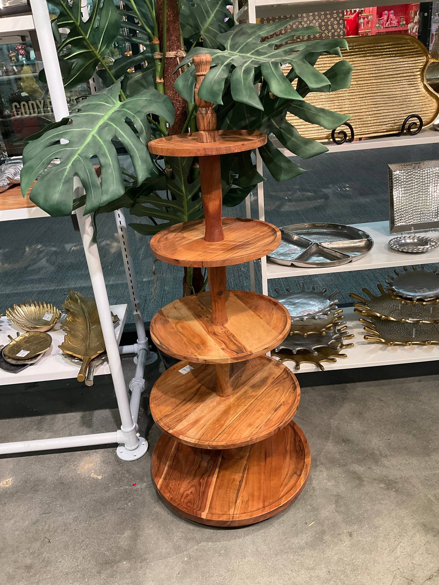43"Acacia Wood 5-Tier Cake Stand