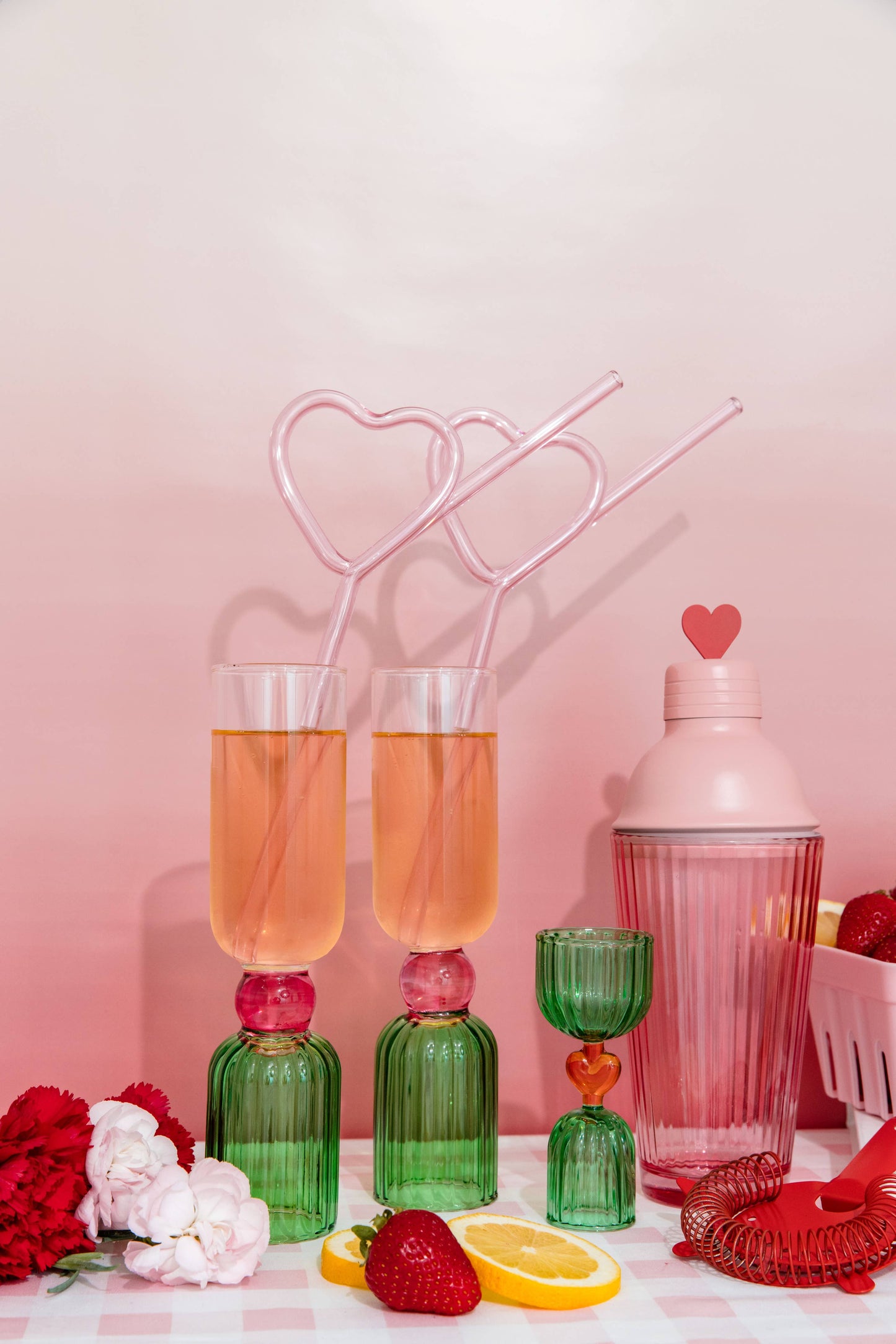 Tipsy Turvy Bar Glass Set - Green and Pink