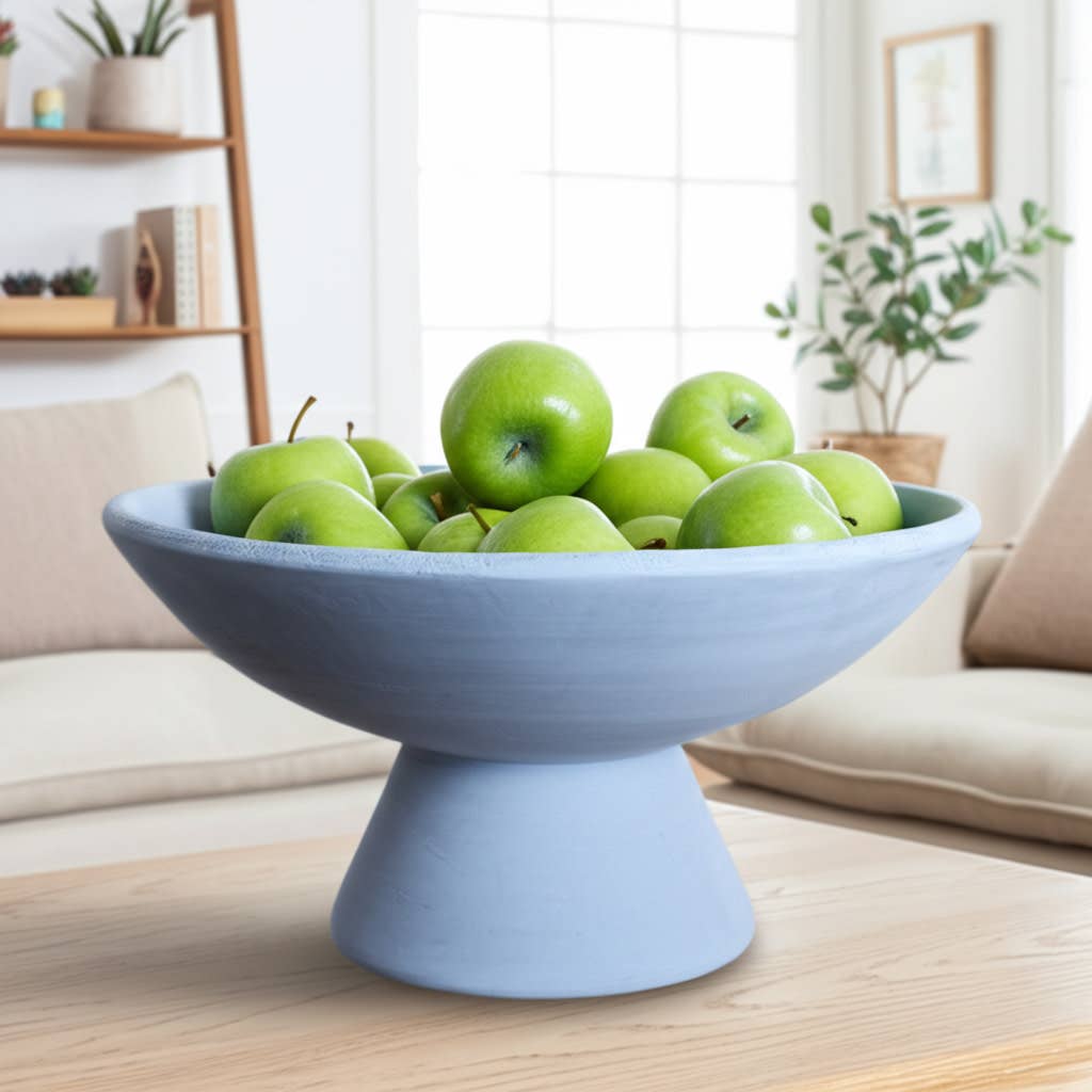 Blue Ceramic Pedestal Bowl With Sculptural Stand For Modern Centerpiece