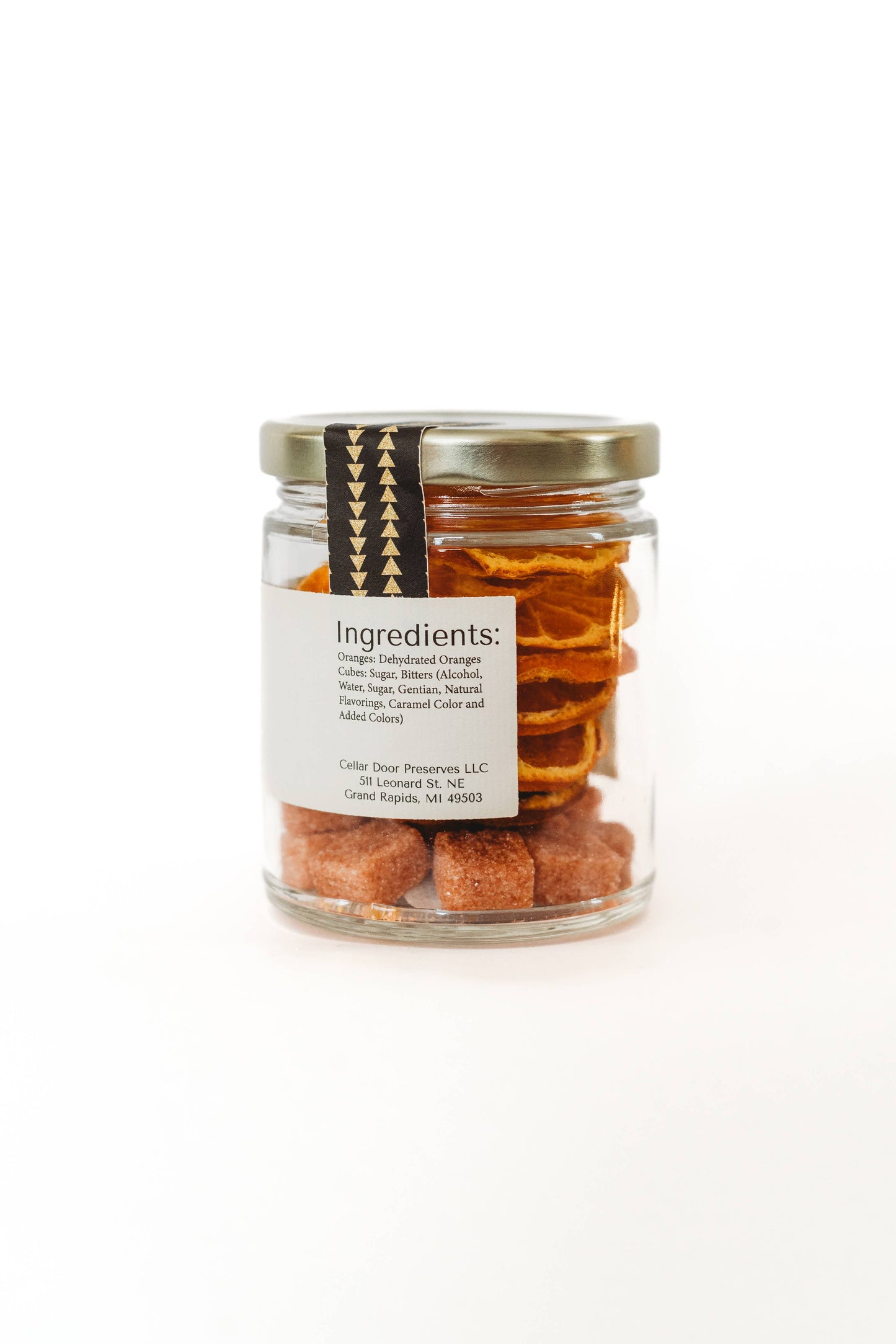 Old Fashioned Accoutrements: jar of bitters-infused sugar cubes and dehydrated orange wheels (13 cubes, 10 wheels)