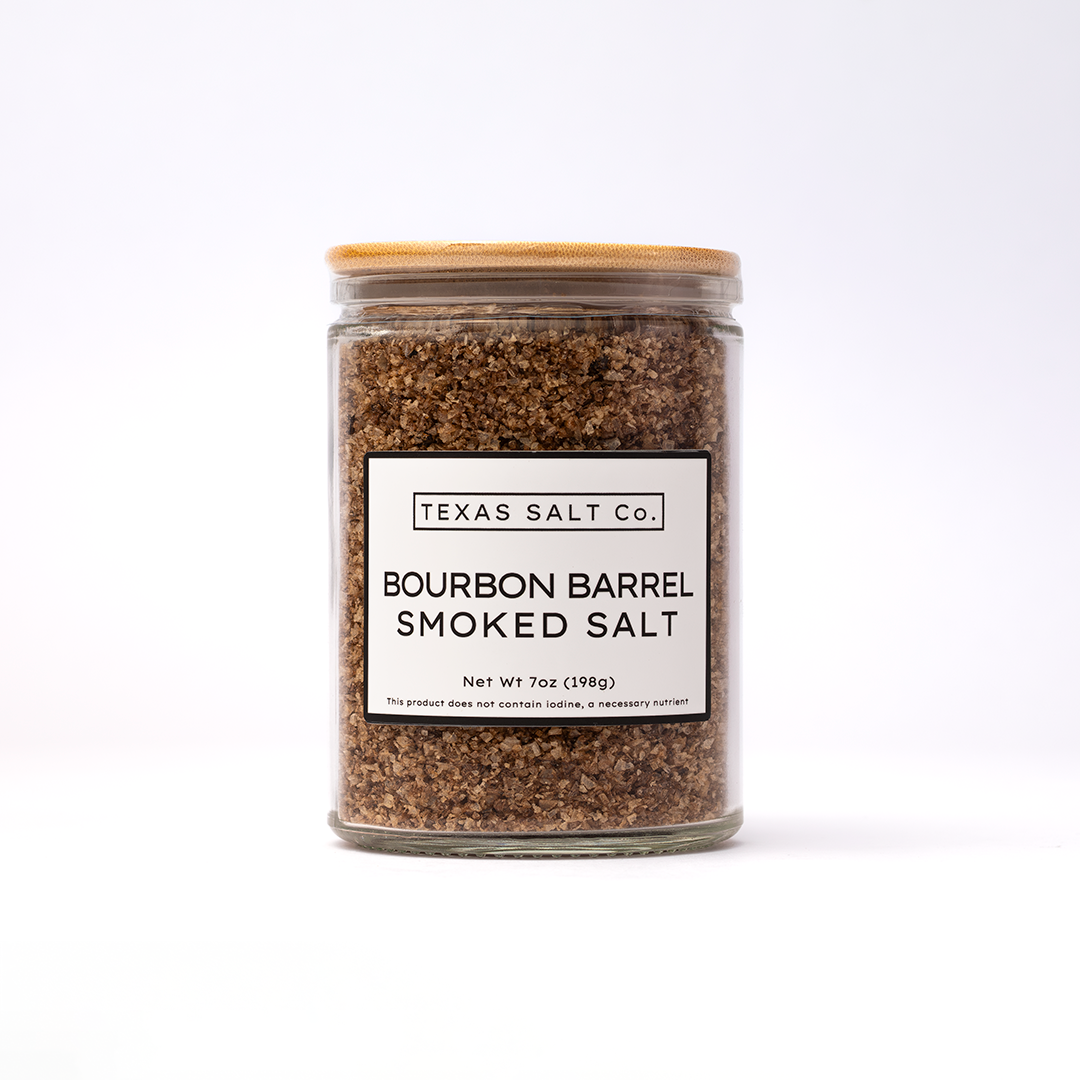 Texas Salt Co. Bourbon Barrel Smoked Salt jar; 1st-place 2023 International Flavor Award winner.