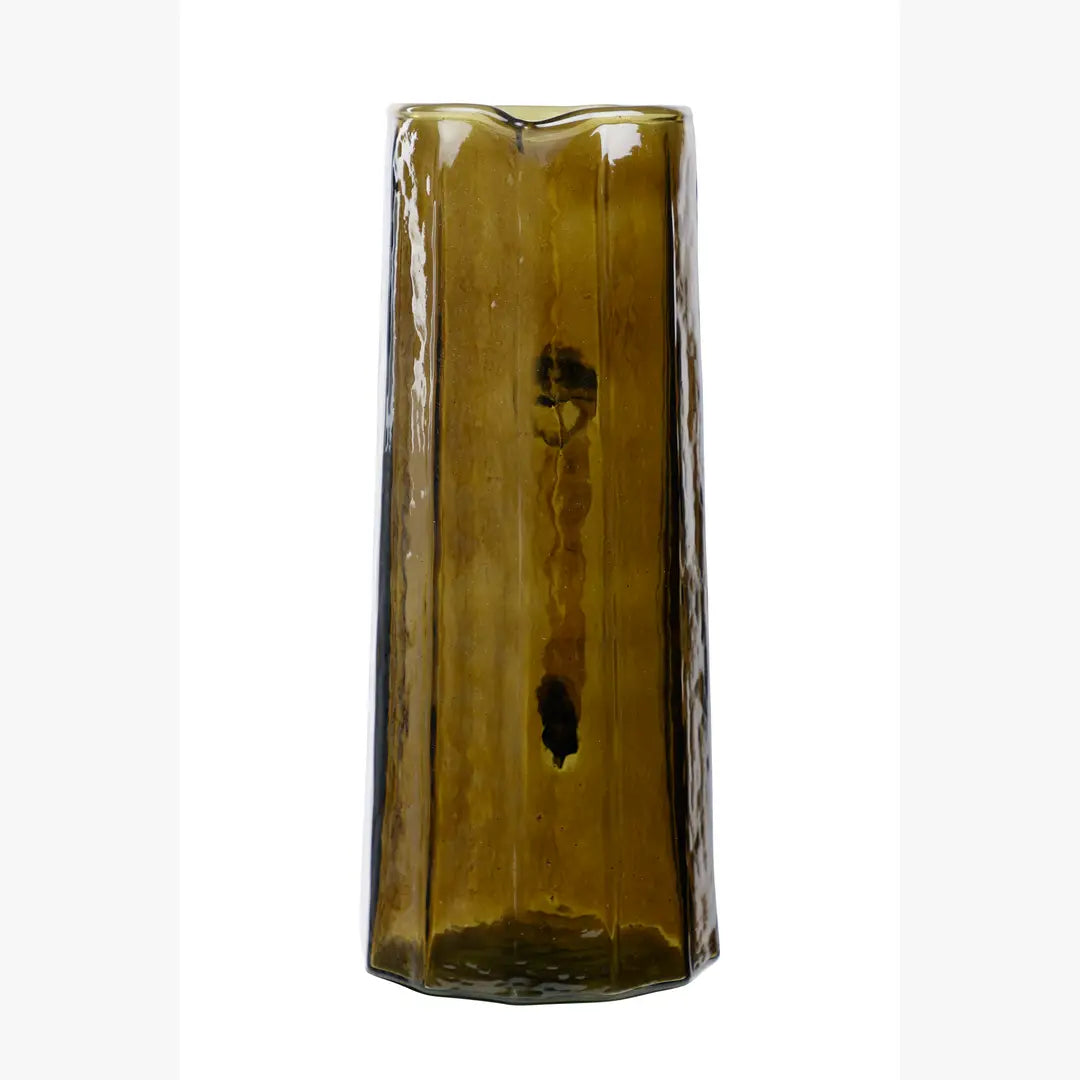 Hammered brown water pitcher, 6.25 x 9.5 in, handblown in Firozabad, India, non-toxic pot glass.