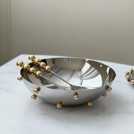 Stainless Steel Bowl With Gold Balls