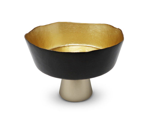Organic Shaped Footed Bowl - Black with Gold