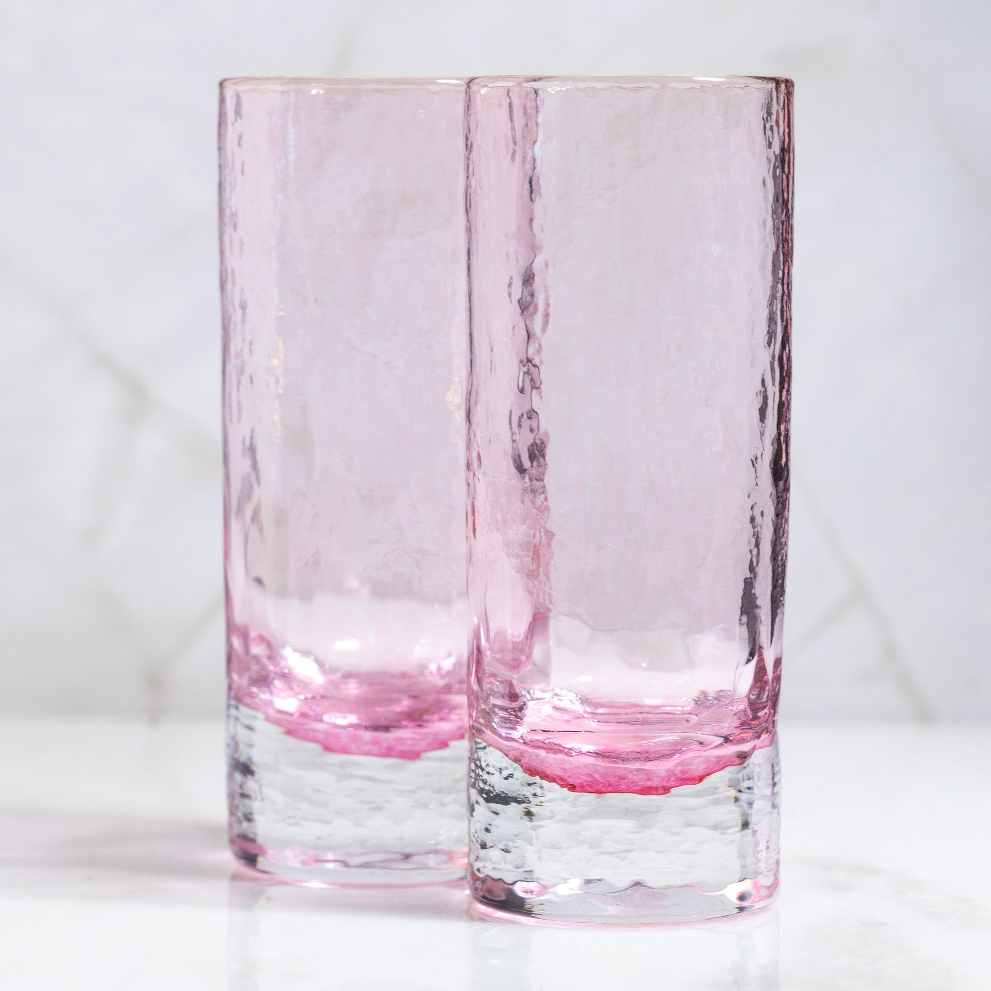 Cherry Blossom Collection hand-blown pink highball glasses, set of 2, Made in USA.