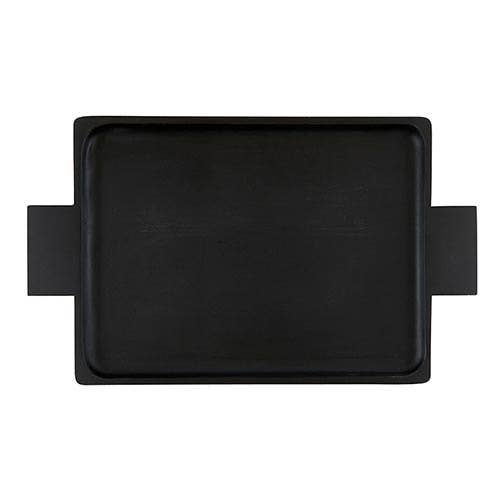 Large black mango wood serving tray with handles, 20 L x 12 W, ideal for flowers, candles, or decor.