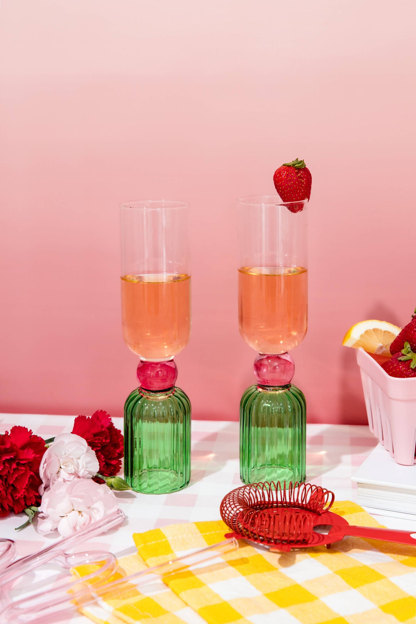 Tipsy Turvy Bar Glass Set - Green and Pink