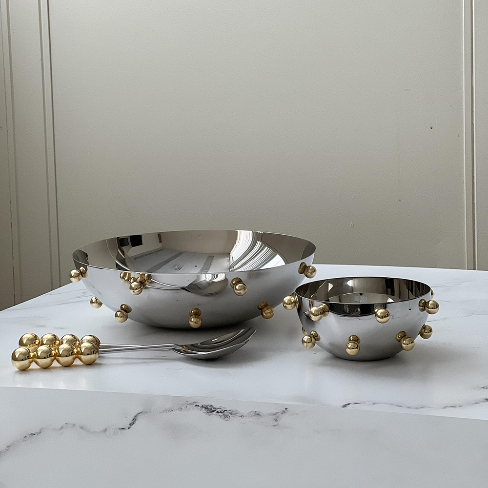 Stainless Steel Bowl With Gold Balls