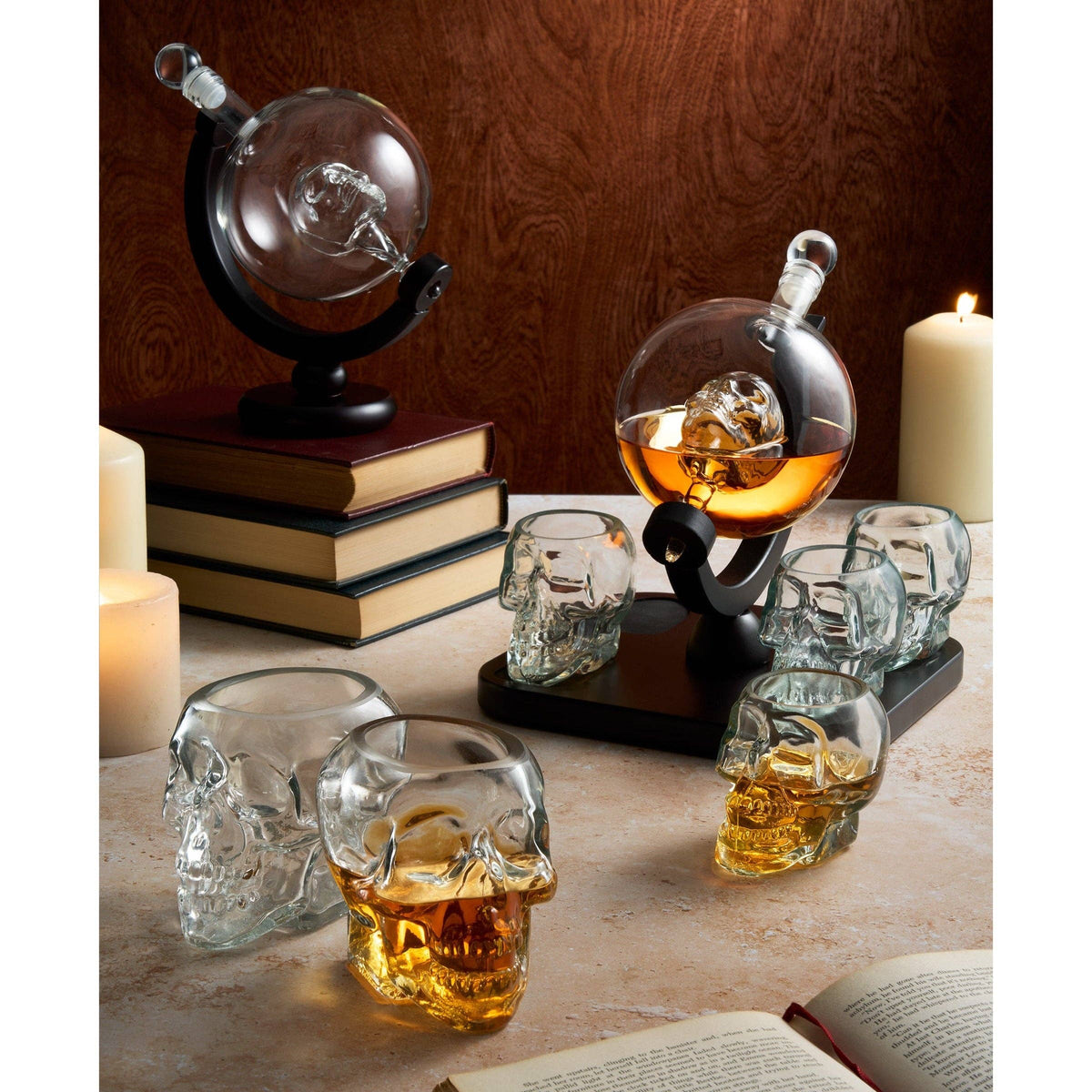 Grinning Skull Double Old Fashion Glass, Set of 2
