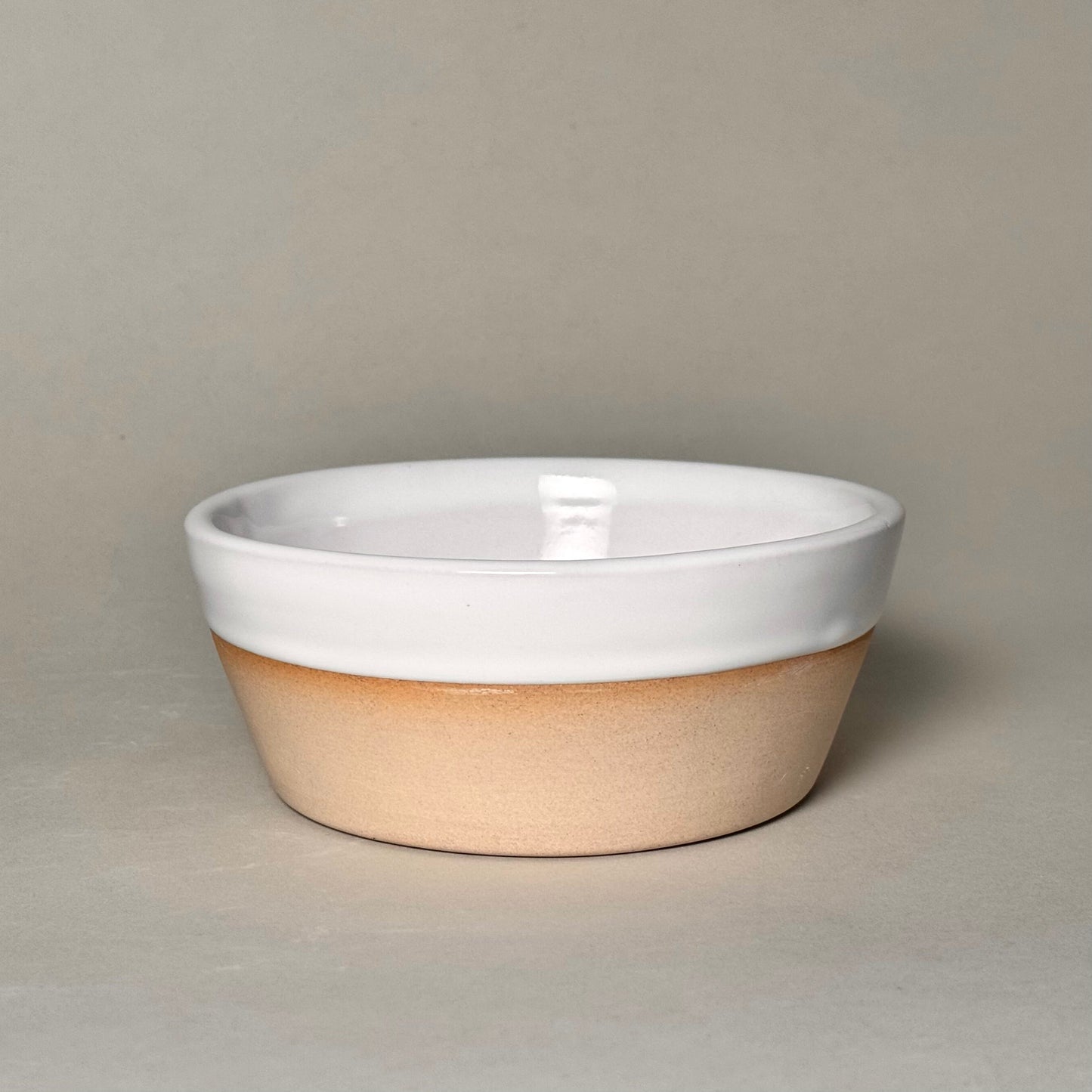 Soup Bowl 6-inch, white glazed interior and rim, natural tan ceramic exterior.