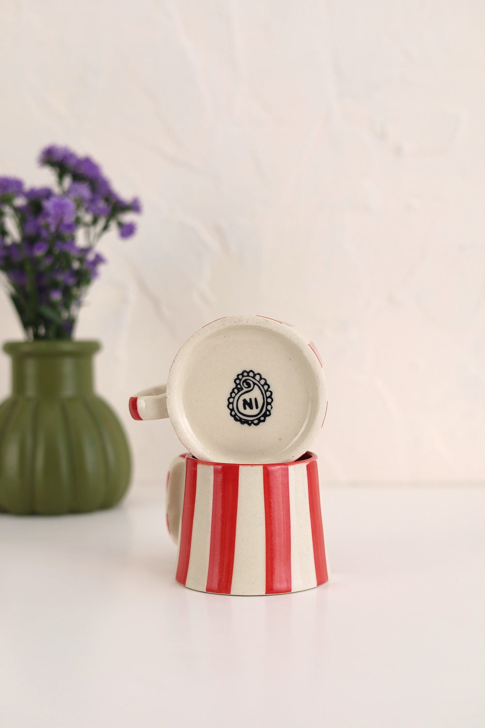 Ceramic Red Stripe Coffee cup- Set of Four