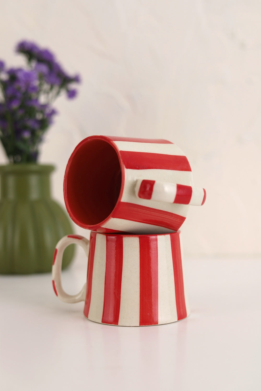 Ceramic Red Stripe Coffee cup- Set of Four