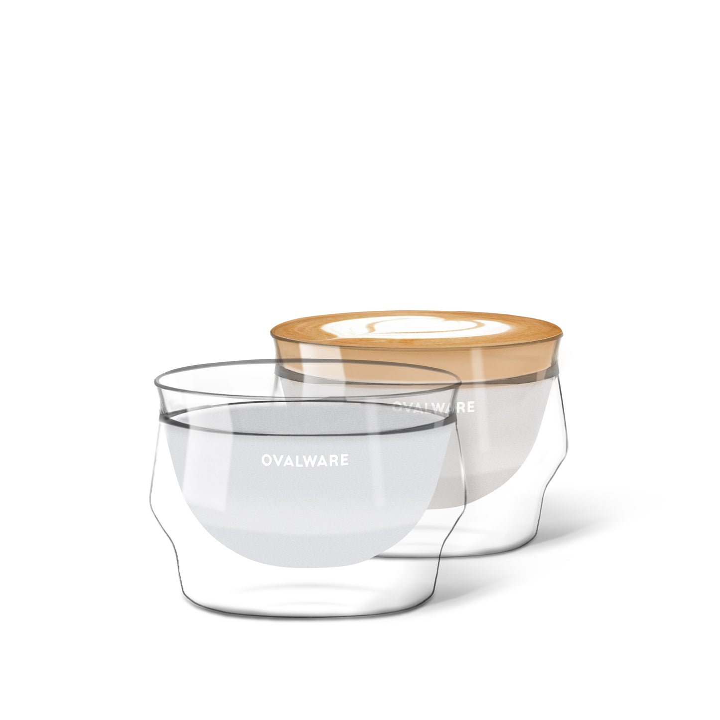 Latte Master Glass set of 2 (Ovalware), 250ml/8.5oz, clear glass latte tumblers with a wooden lid