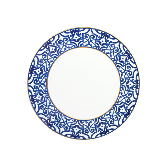 Blue Legacy Dinner Plate set of 4 with azulejo-inspired cobalt pattern and gold rim.