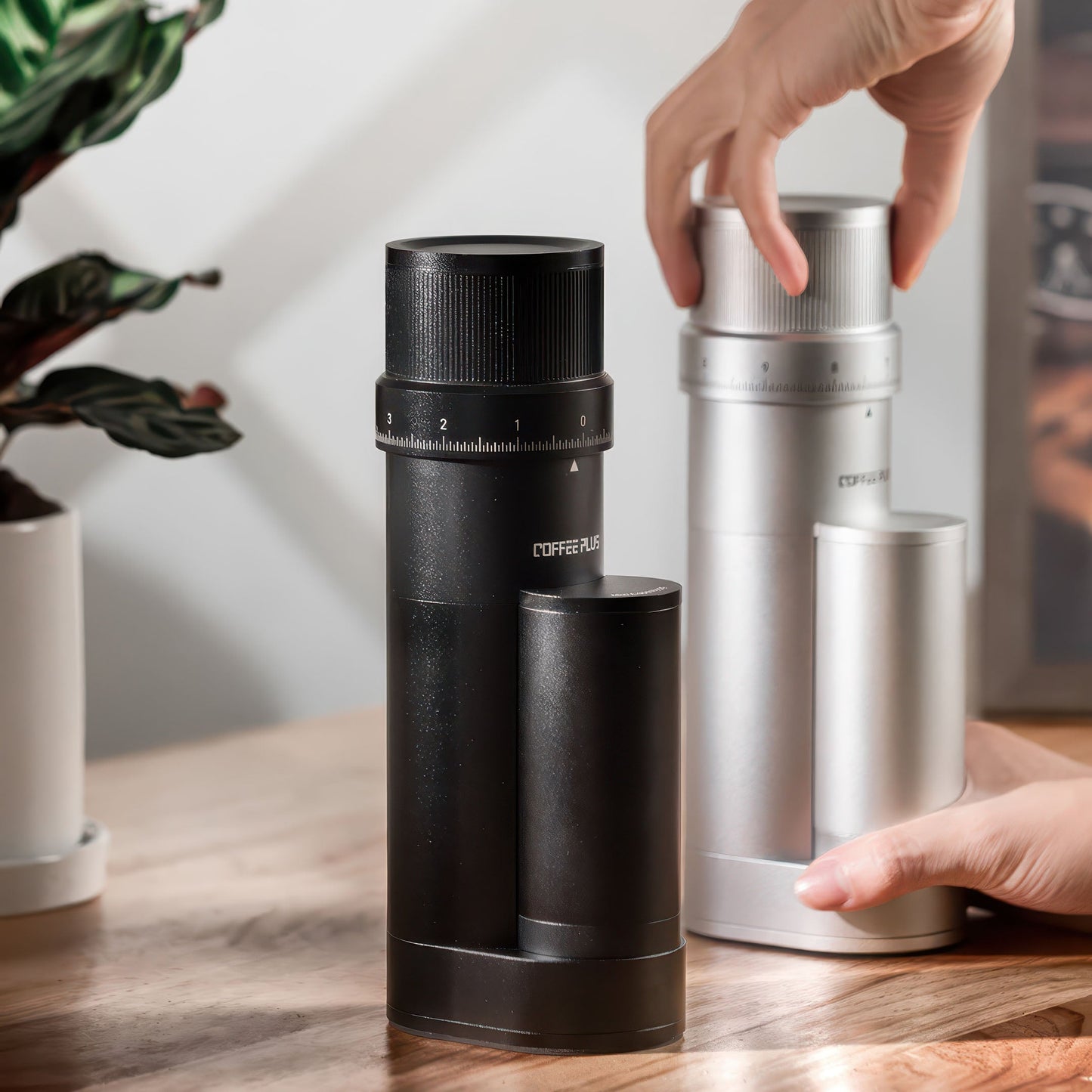 Elf V2 Electric Coffee Grinder in black with adjustable grind dial and CNC 48mm outer burr.