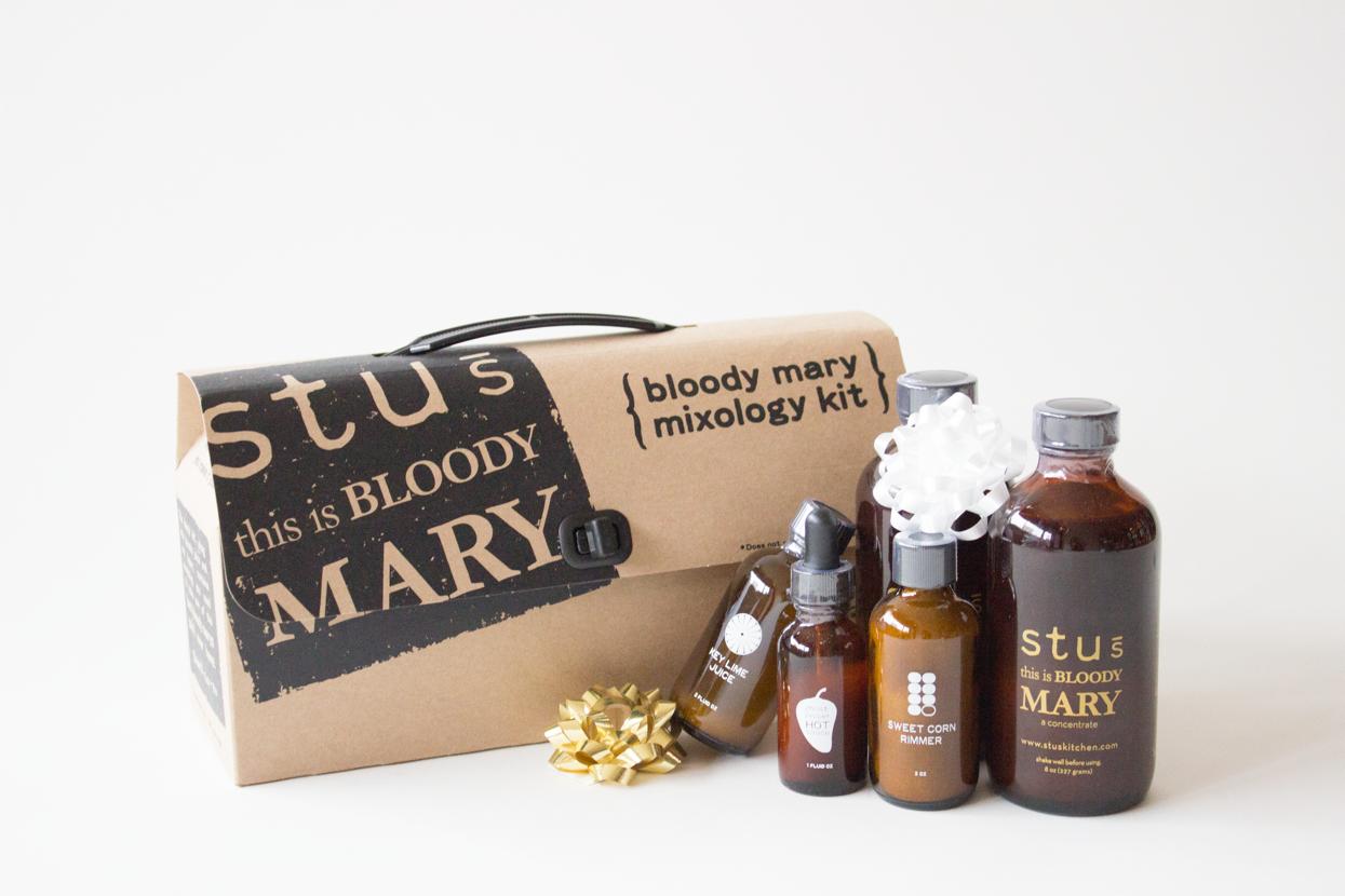 Stu's Bloody Mary Mixology Kit: boxed set with bottles and syrups for a full Bloody Mary bar.