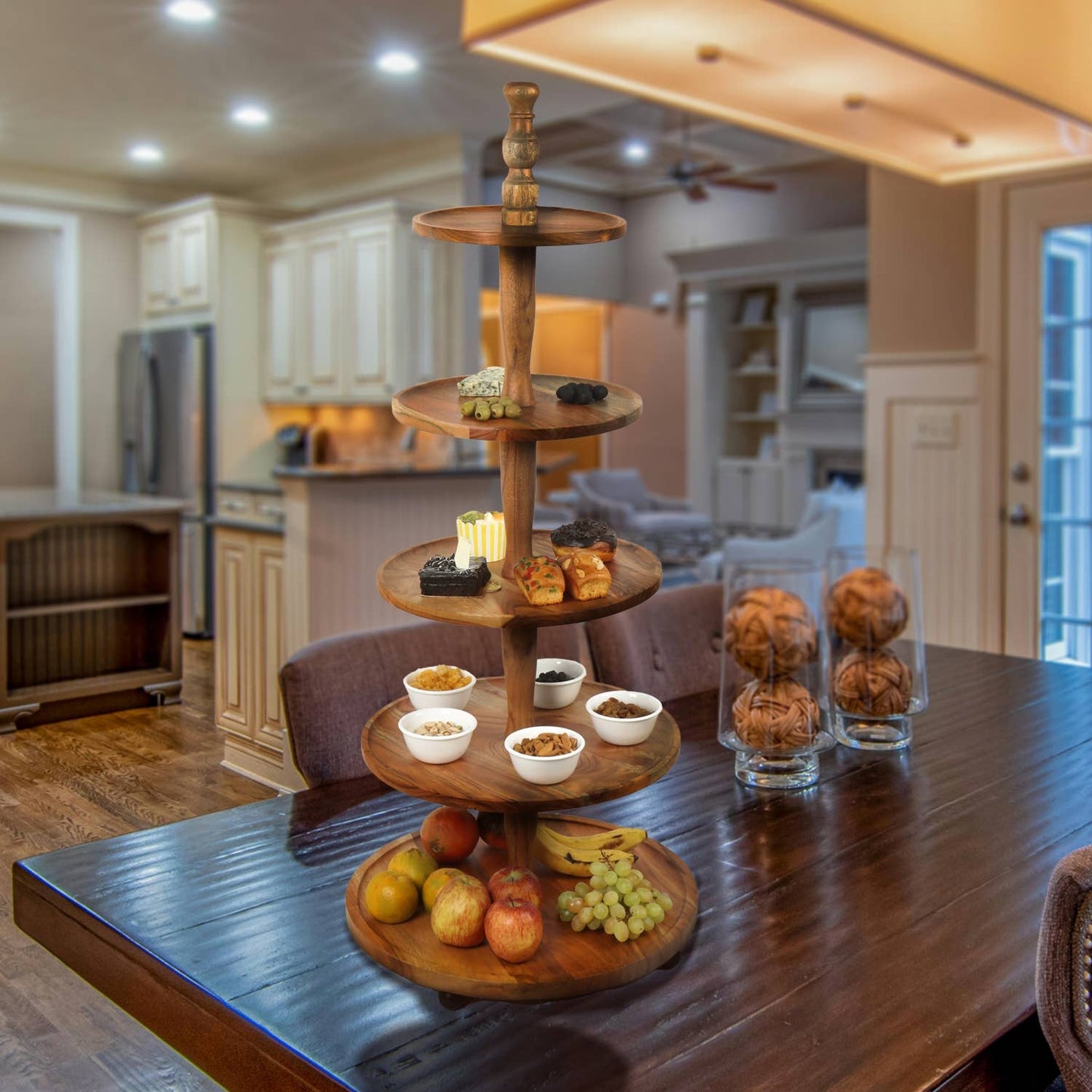 43"Acacia Wood 5-Tier Cake Stand