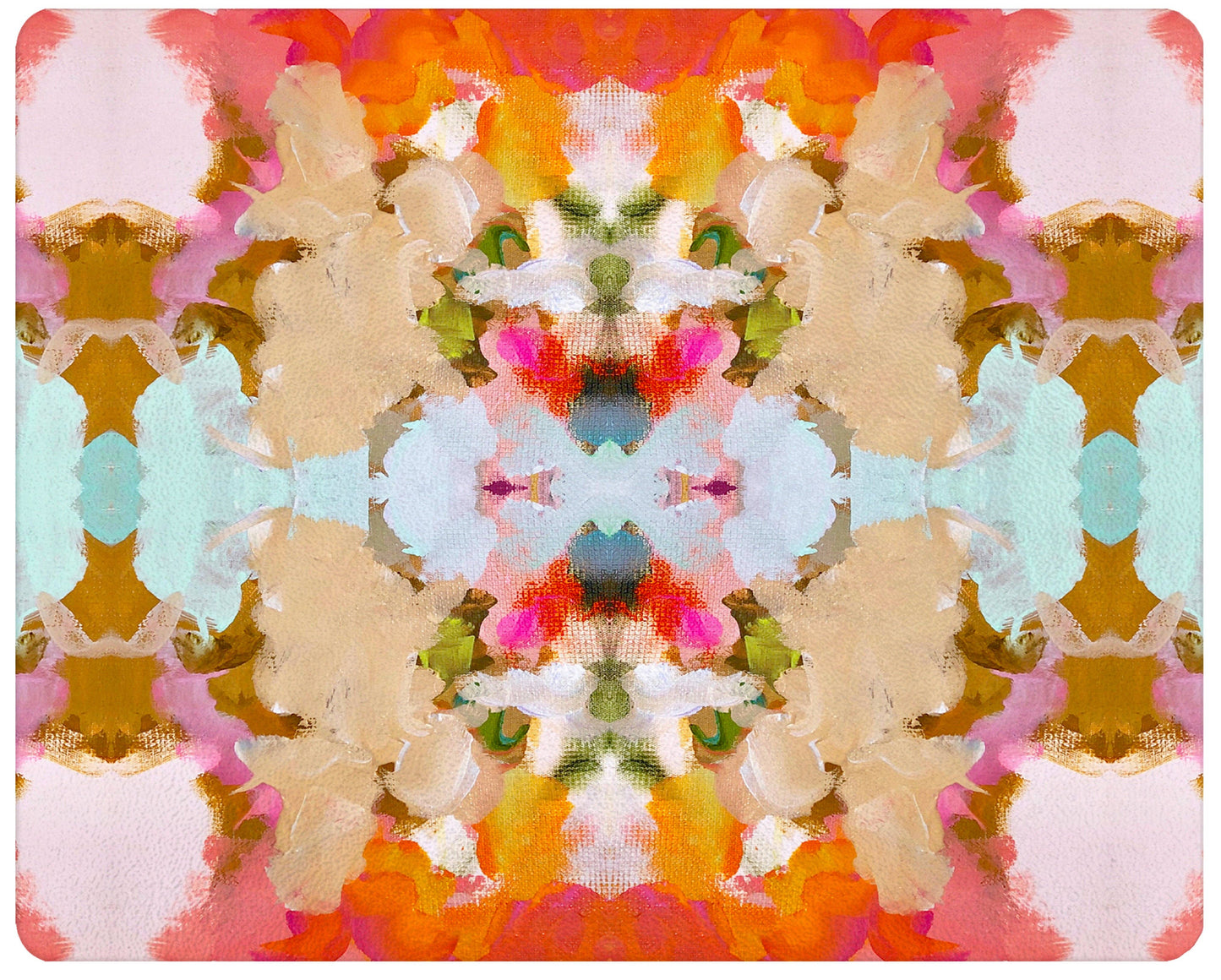 Amber Fresco glass cutting board, large rectangle, vivid abstract kaleidoscopic design.