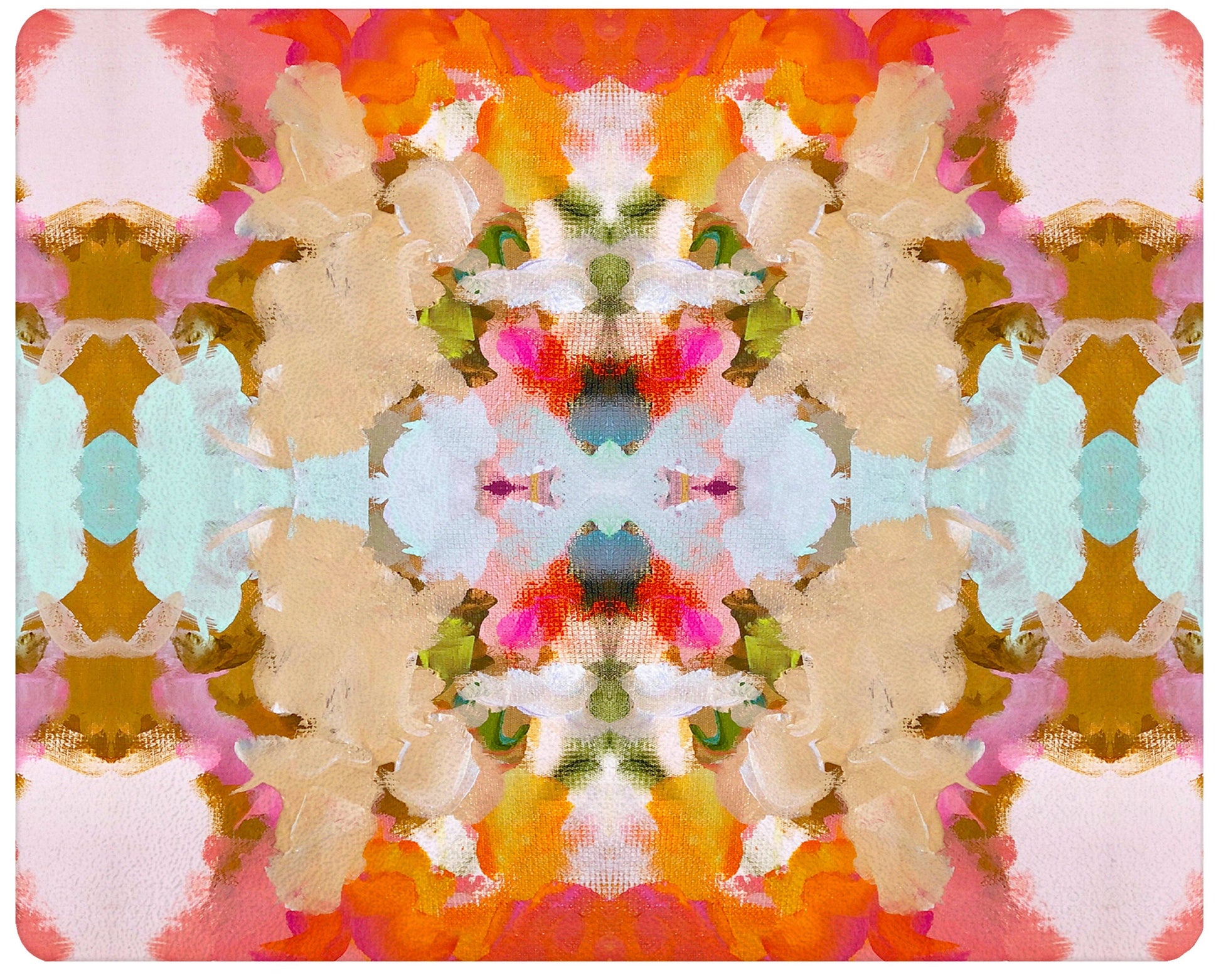 Amber Fresco glass cutting board, large rectangle, vivid abstract kaleidoscopic design.