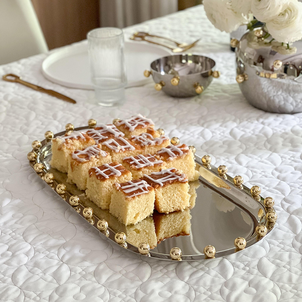 Stainless Steel Tray with Gold Balls