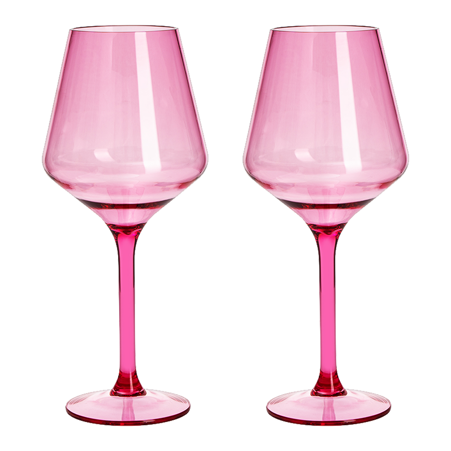 Two pink floating poolside wine glasses with stems, 15 oz, Tritan plastic, outdoor use
