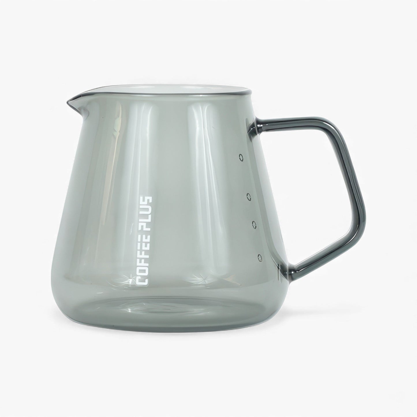 Glass coffee server carafe for hand brew pour-over, heat-resistant borosilicate glass with handle and measure marks.