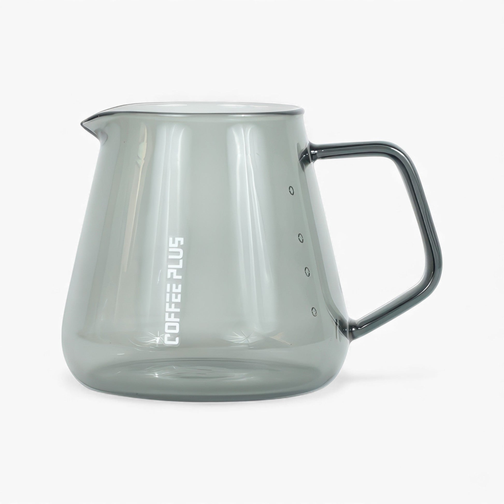 Glass coffee server carafe for hand brew pour-over, heat-resistant borosilicate glass with handle and measure marks.