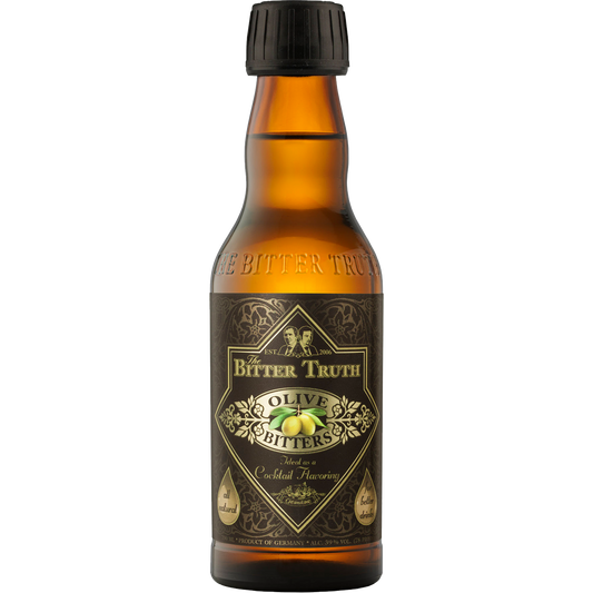 BITTER TRUTH Olive Bitters 200 ml bottle with vintage brown label and olive motif