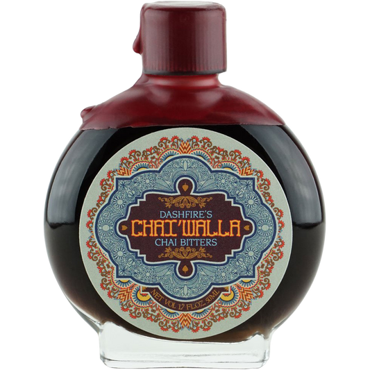 DASHFIRE Chai'Walla Chai Tea Cocktail Bitters 50ml bottle with ornate blue-and-gold label.