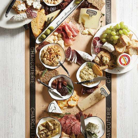 Charcuterie Paper - Kraft brown backdrop elevating boards with an artisanal meat, cheese, and fruit spread.