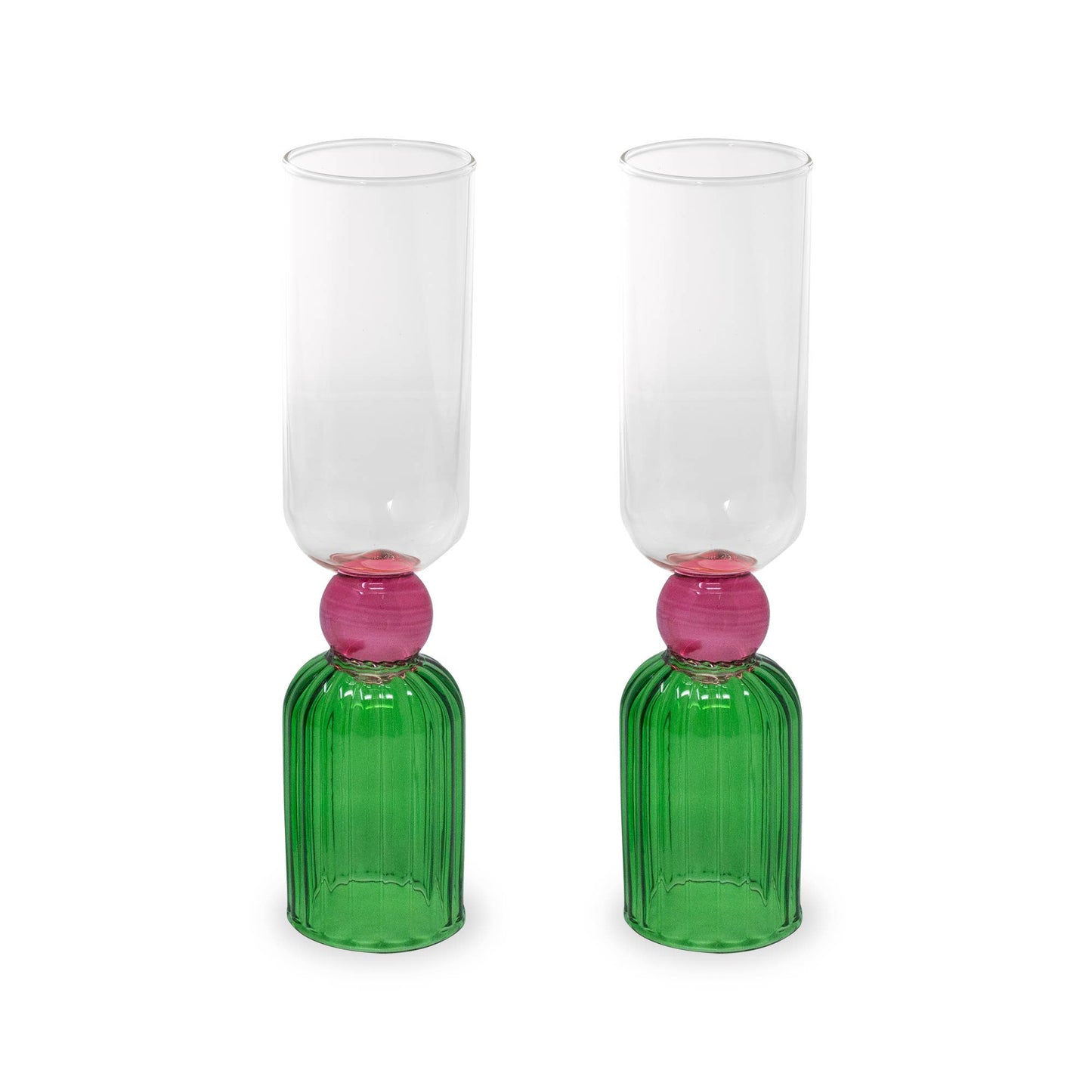 Tipsy Turvy Bar Glass Set - Green and Pink