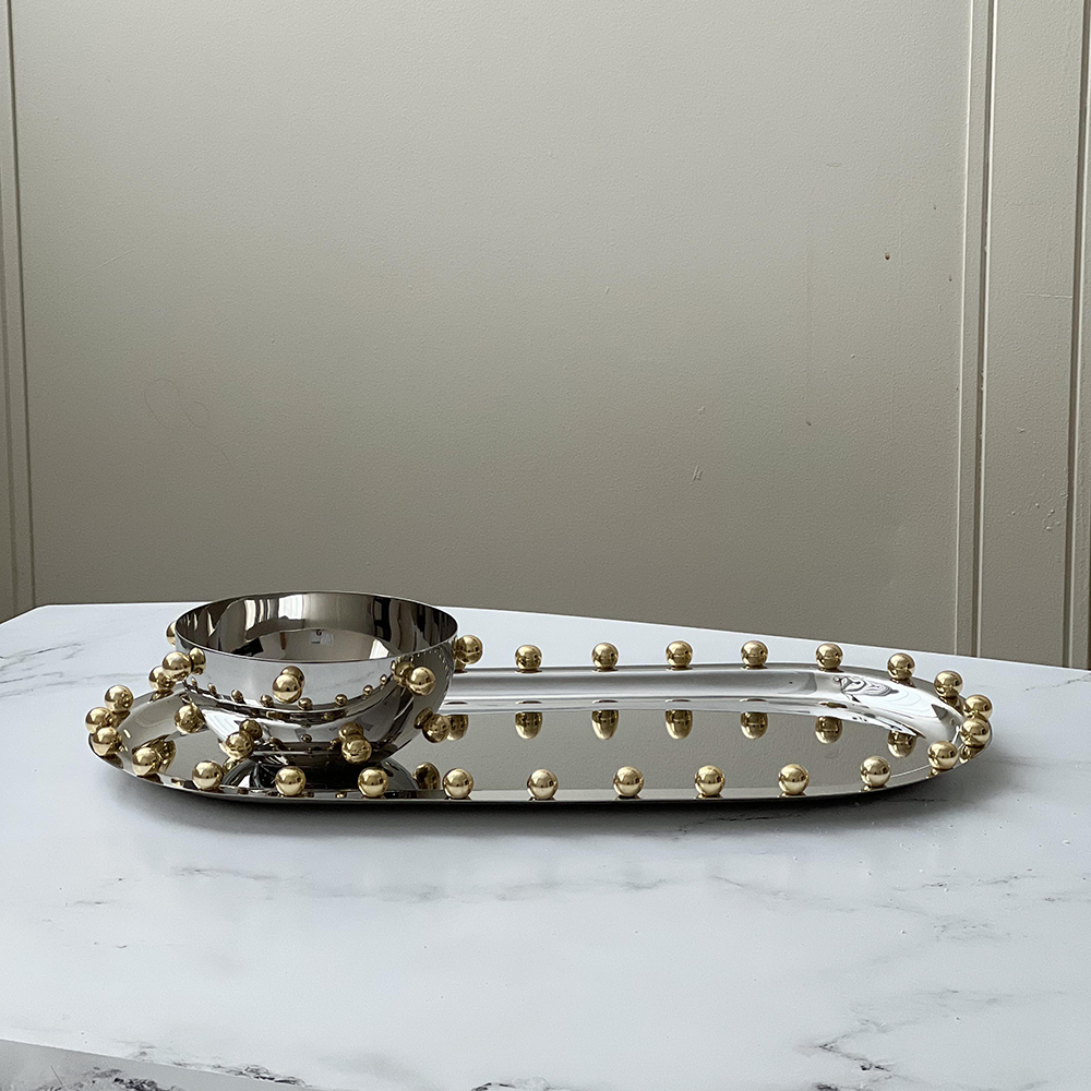 Stainless Steel Tray with Gold Balls