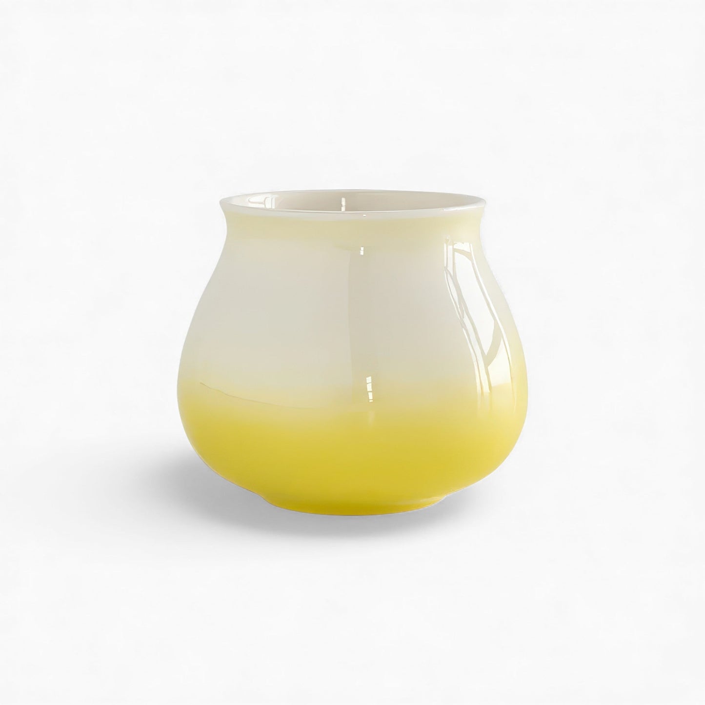 Bulbous ceramic gradient coffee cup, yellow base fading to pale cream with glossy glaze (180ml)