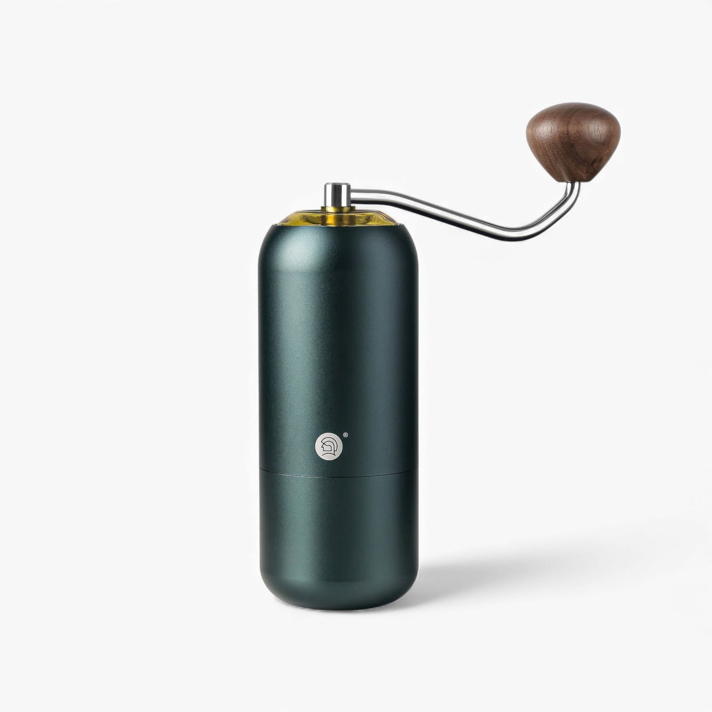 Z7 manual coffee grinder for pour-over with wooden crank, teal matte body, compact premium design.