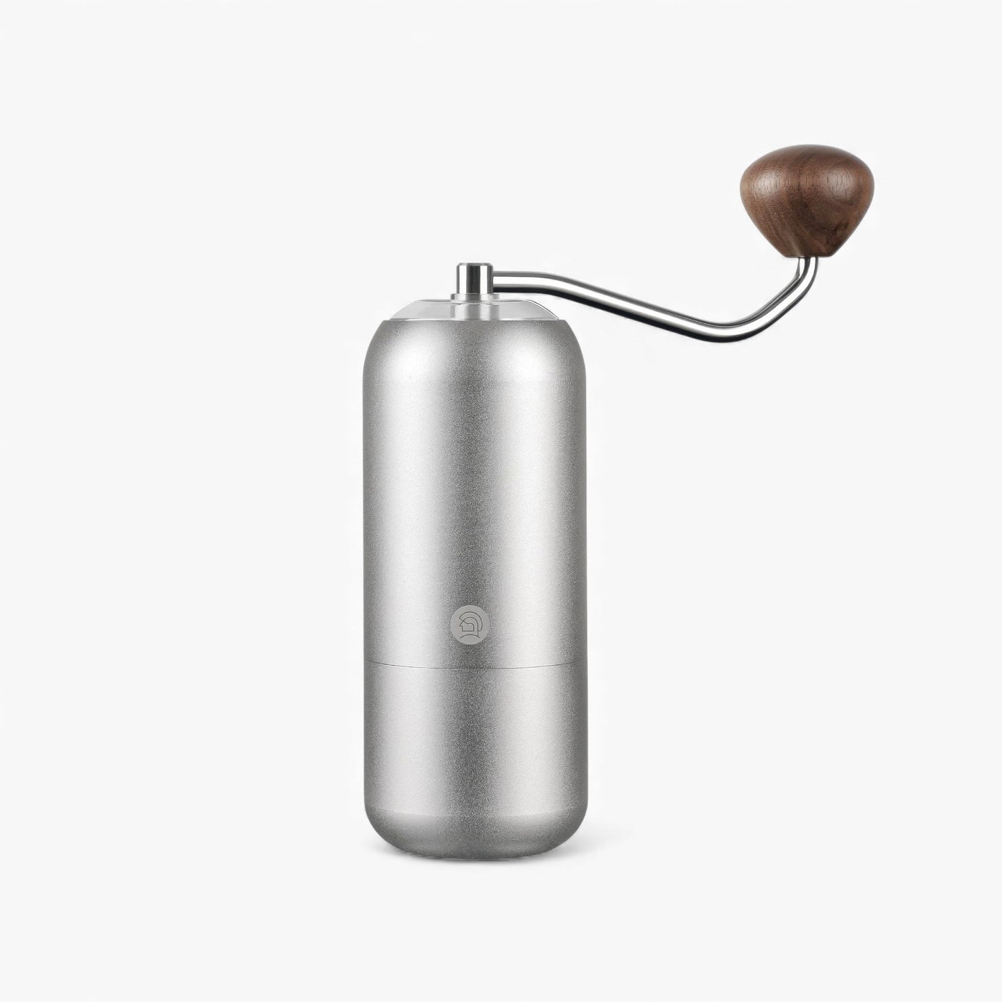 Z7 manual coffee grinder for pour-over with wooden knob, curved handle, and compact silver body.