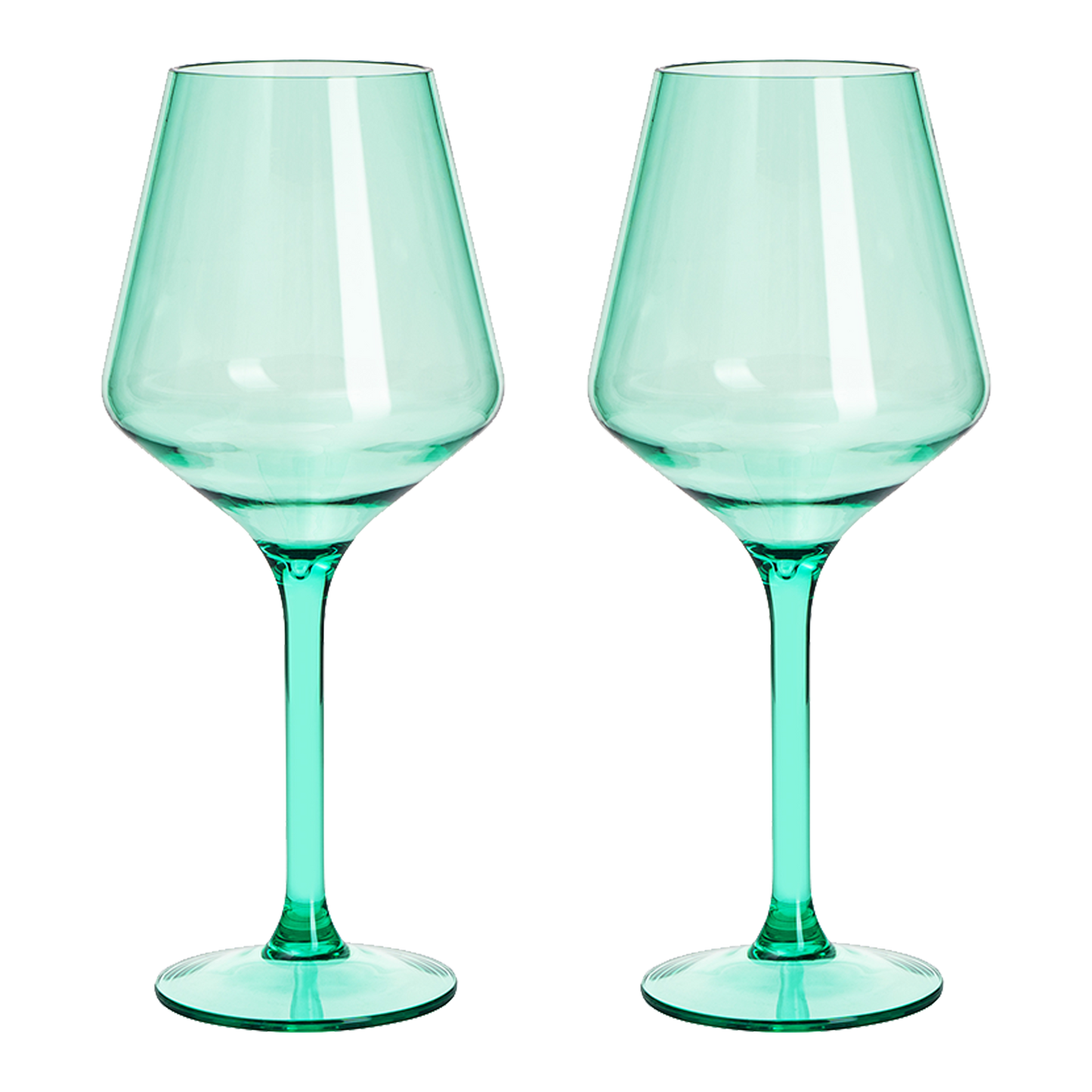 Set of 2 green floating pool wine glasses, 15 oz, shatterproof Tritan stemware for outdoor use.