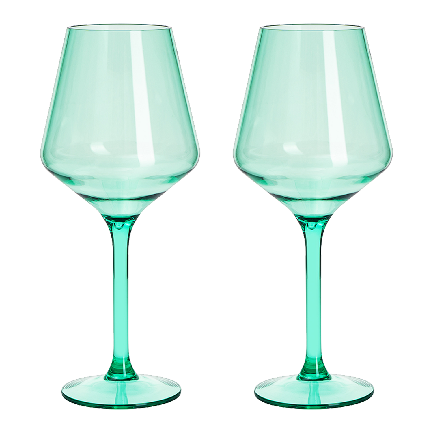 Set of 2 green floating pool wine glasses, 15 oz, shatterproof Tritan stemware for outdoor use.