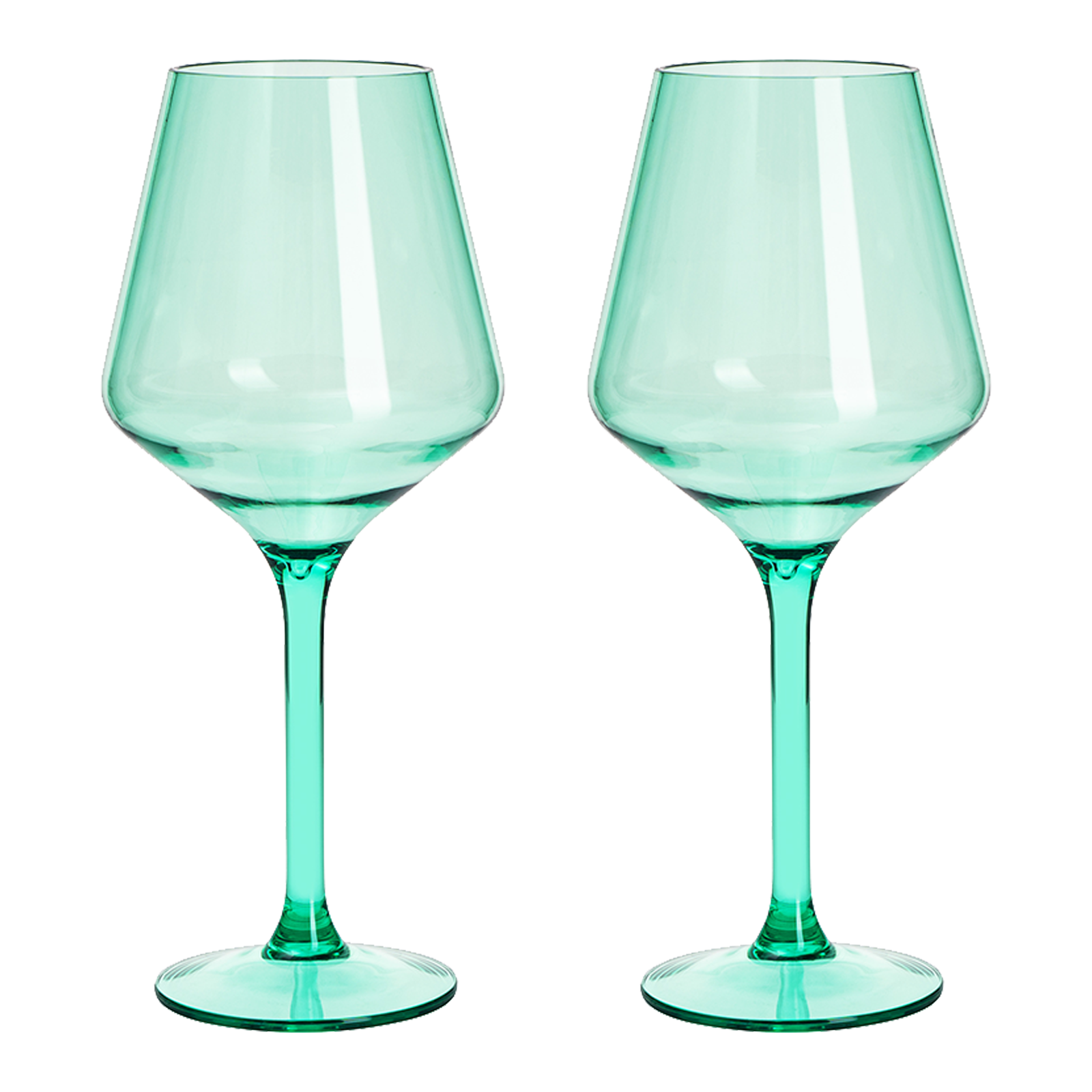 Set of 2 green floating pool wine glasses, 15 oz, shatterproof Tritan stemware for outdoor use.